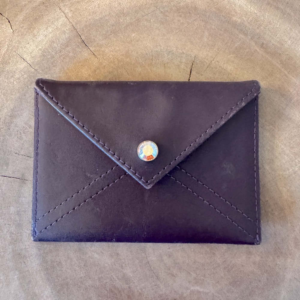 Purple Leather Swarovski Card Holder